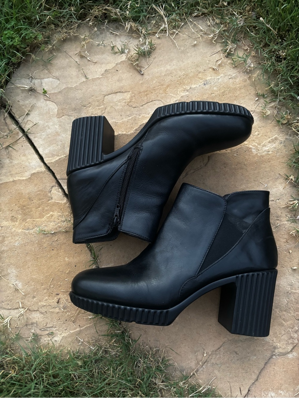 Black Leather Block Heel Ankle Booties - Sleek Everyday Style